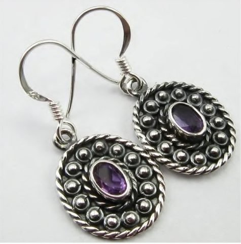 DOMINIA, SILVER ANTIQUE EARRINGS, AMETHYST, AG 925/1000