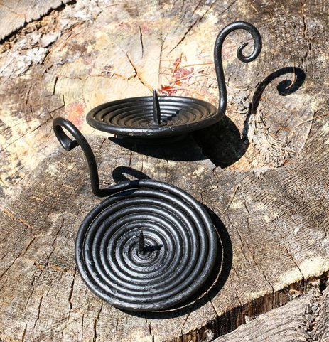 MEDIEVAL CANDLE HOLDER, FORGED, SPIRAL