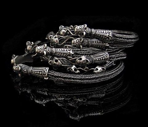 VIKING BRAIDED BANGLE, BORRE STYLE, SILVER 925, 20 G