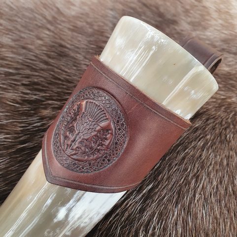 SCOTTISH THISTLE, LEATHER HORN HOLDER, BROWN