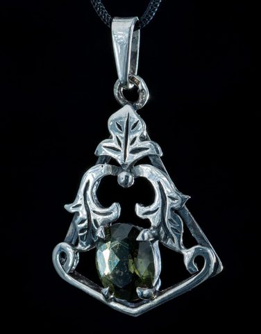 ZEPHYRA, PENDENTIF, MOLDAVITE, COUPÉ, ARGENT