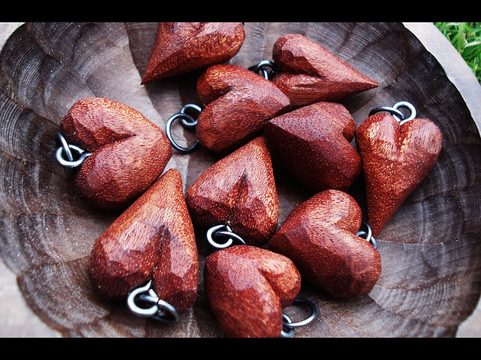 WOODEN HEART PENDANT, CARVED PENDANT