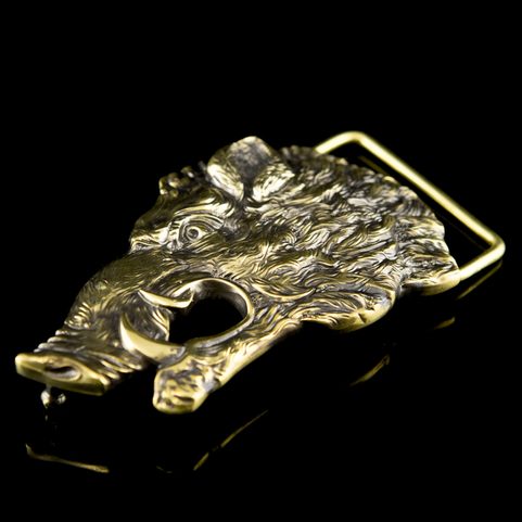 WILD BOAR, BELT BUCKLE, BRASS