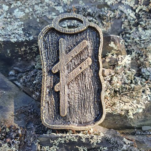FEHU - FUTHARK, ZINC PENDANT ANTIQUE BRASS