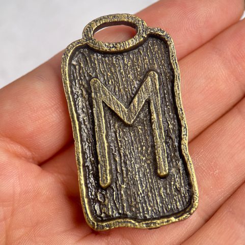 EHWAZ, RUNE PENDANT ZINC, ANT. BRASS
