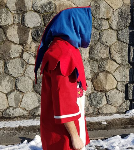 MEDIEVAL WOOLEN HOOD - RED AND BLUE