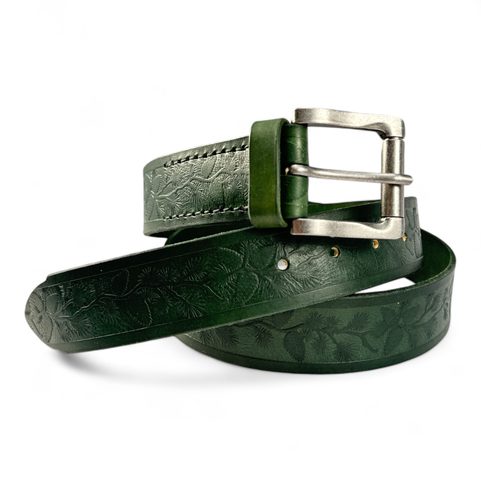 CÔNES, MOTIF DE CHASSE, CEINTURE EN CUIR