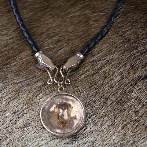 SLAVIC WOLF NECKLACE, BRONZE, LEATHER