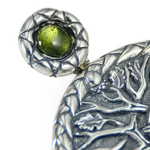 CELTIC OAK SACRED TREE OF LIFE PENDANT SILVER AND MOLDAVITE