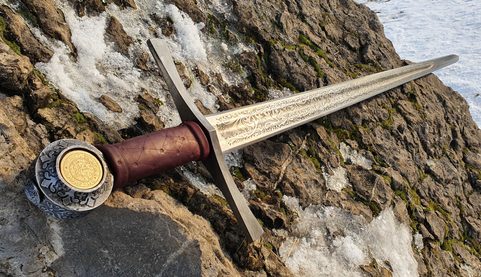 FLORAL ONE-HANDED SWORD ETCHED FULL TANG, SHARP