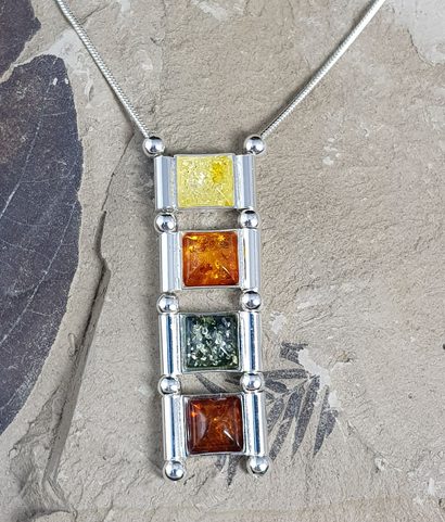WIOLA, AMBER, NECKLACE, STERLING SILVER
