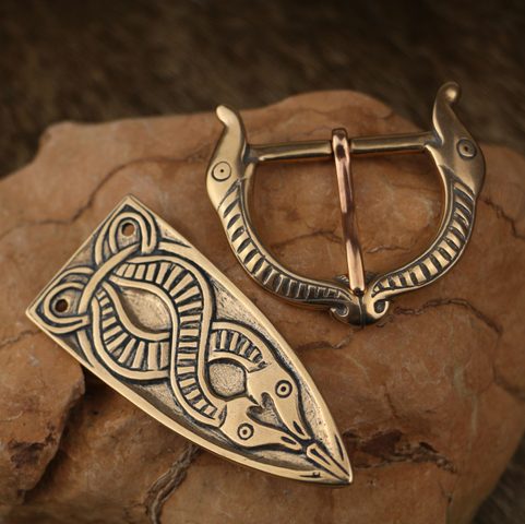 SLEIPNIR, BUCKLE AND VIKING STRAP END, BRONZE