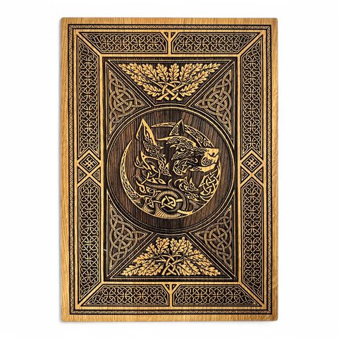 CELTIC WOLF WITH ORNAMENTS, WALL DECORATION, WOOD 32X46CM