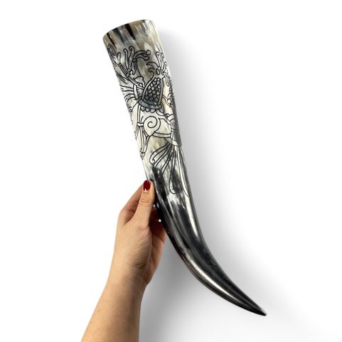 VIKING, CARVED DRINKING HORN