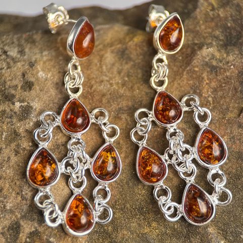 ELIZABETH, BOUCLES D'OREILLES EN ARGENT, AMBRE, AG 925/1000