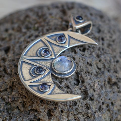 LUNA-ANHÄNGER, IOLITH UND MONDSTEIN, SILBER 925 11G