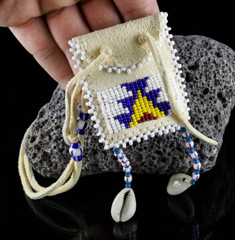 NATIVE AMERICAN BEADED NECK POUCH, INDIANS