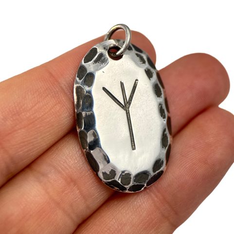 ALGIZ, RUNE, STERLING SILVER PENDANT