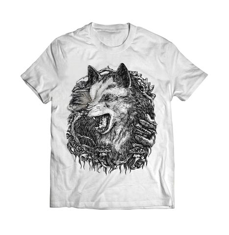 WOLF, MEN'S T-SHIRT WHITE, DRUID COLLECTION