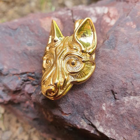 VIKING WOLF FENRIR PENDANT, GOLD PLATED