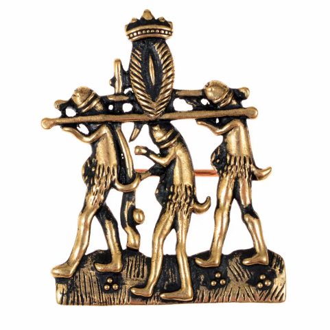 PROCESSION DE PHALLUS, PENDENTIF DE PÈLERIN MÉDIÉVAL, BRONZE