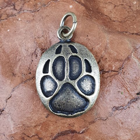 WOLF TRACK, PENDANT, ZINC, ANT. BRASS