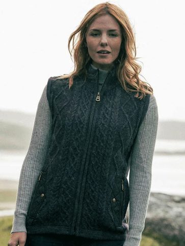 DAMENWOLLWESTE ARAN, IRLAND SCHWARZ