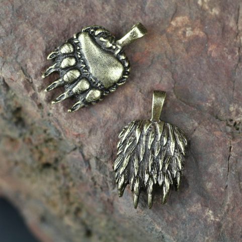 BEAR PAW PENDANT, ZINC, ANTIQUE BRASS
