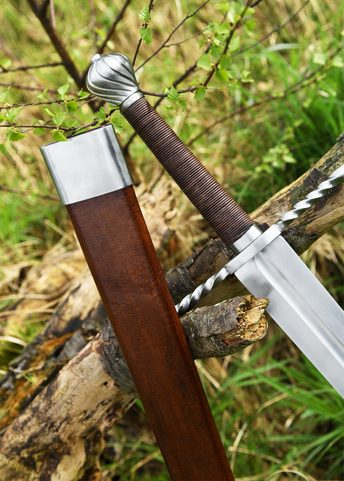MEDIEVAL ONE-AND-A-HALF-HANDED SWORD WITH A SCABBARD, BLUNTED