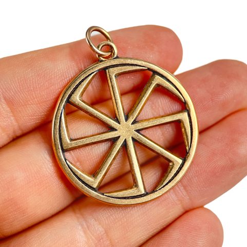BRONZE KOLOVRAT, SLAVIC SUN WHEEL PENDANT