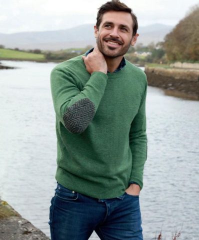 CREWNECK WITH ELBOW PATCHES, MEN'S, GREEN