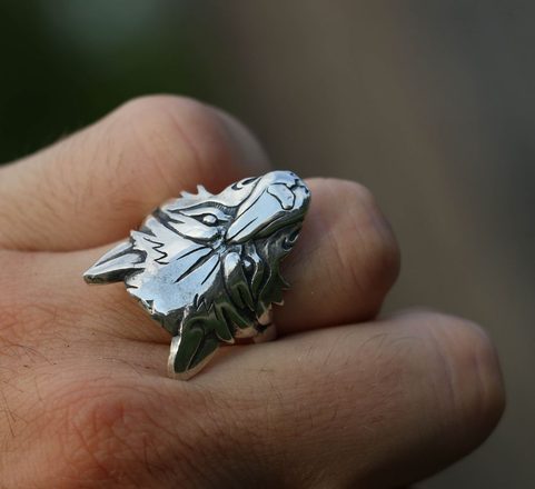 WOLF HEAD, WOLF, SILVER 925 RING
