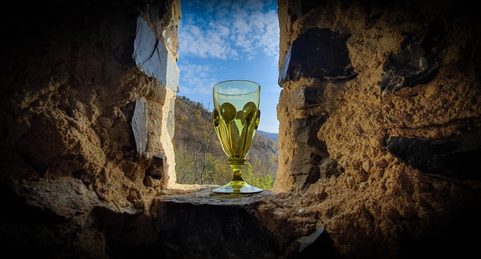 PERCHTA, BOHEMIAN MEDIEVAL GOBLET, GREEN FOREST GLASS