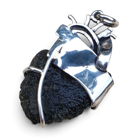 STERLING SILVER PENDANT WITH NATURAL MOLDAVITE, 925 SILVER