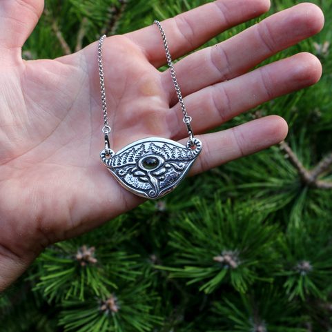 SPRING OF THE MOLDAU - MOLDAVITE, SILVER NECKLACE