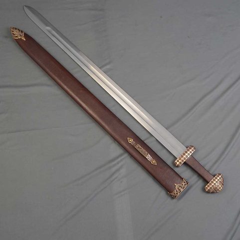 VIKING SWORD, TYPE D WITH LEATHER SCABBARD