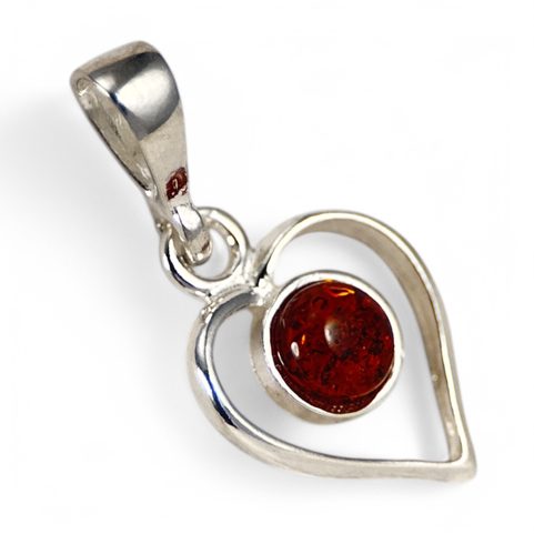 HEART, SILVER PENDANT, AMBER, AG 925