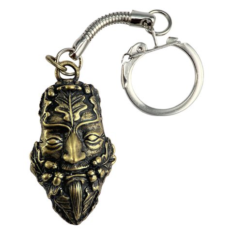 GREEN MAN, OAK, KEY RING, ZINC OLD BRASS