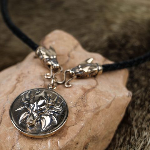 SLAVIC WOLF NECKLACE, BRONZE, LEATHER