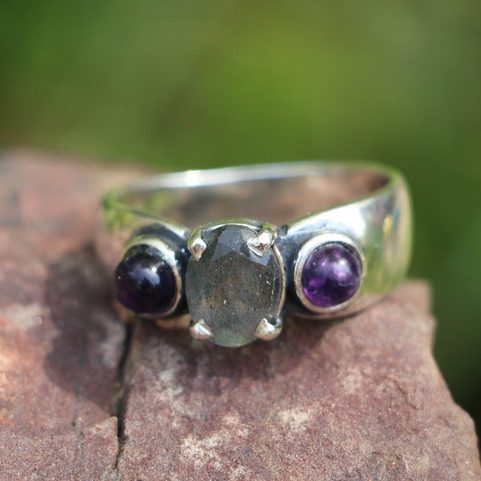CITTADELLA, RING, LABRADORITE AND AMETHYST, SILVER 925
