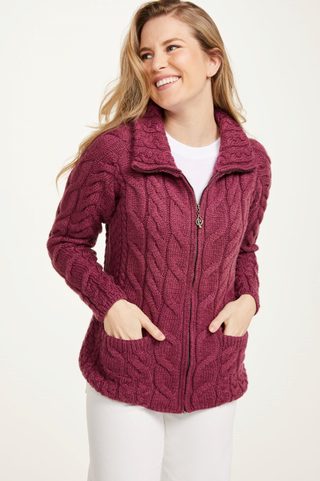 ARAN CARDIGAN SWEATER FOR LADIES, MERINO WOOL