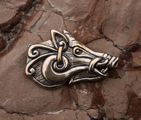 CELTIC BOAR - HEAD, BRONZE PENDANT