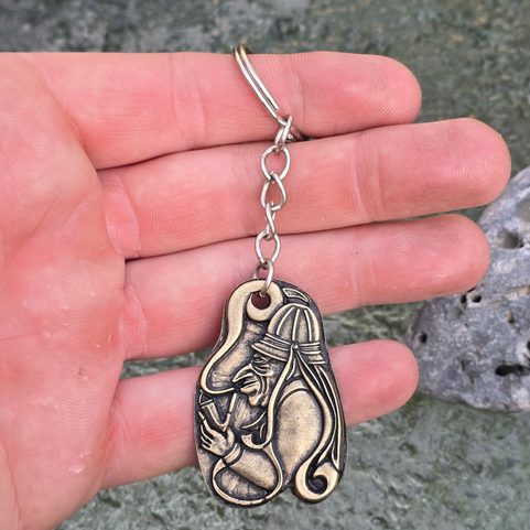 WATER GOBLIN, KEYCHAIN, ZINC, ANTIQUE BRASS