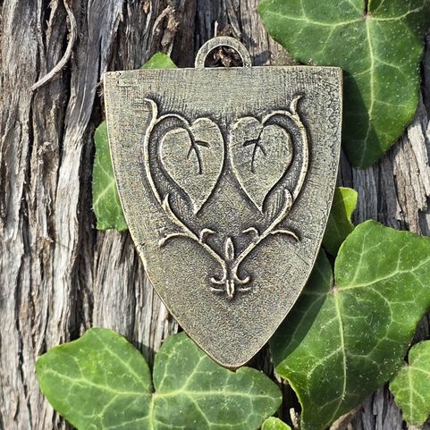 LORDS OF TALMBERK, MEDIEVAL SHIELD, PENDANT, OLD BRASS
