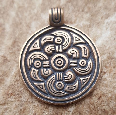EAGLE HEADS - SWASTIKA, BRONZE PENDANT