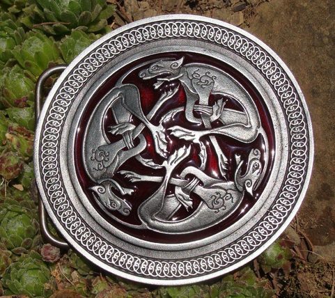 CELTIC HOUNDS FROM BOOK OF KELLS, BELT BUCKLE
