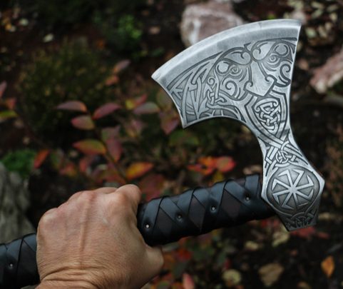 AXE OF PERUN, ETCHED WITH LEATHER