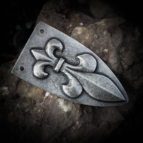 FLEUR DE LIS VIKING STRAP END, ZINC - ANTIQUE SILVER