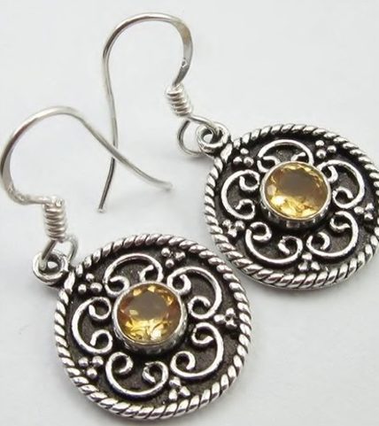 NATURA, SILVER EARRINGS, CITRINE , AG 925/1000