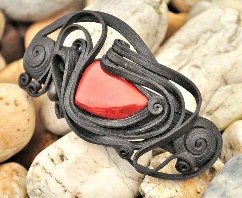 JASPER, RED, HAIR BROOCH